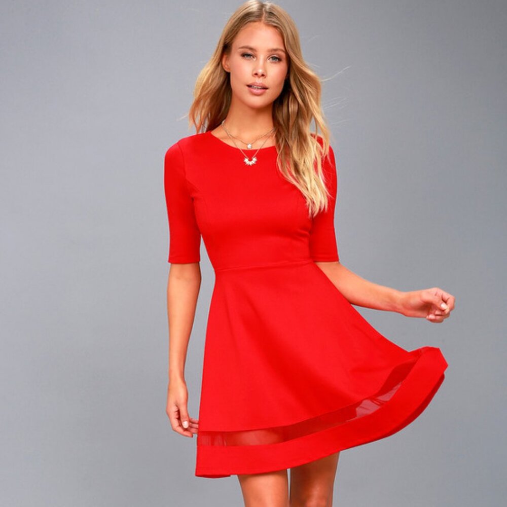 NWT Lulus Sheer Factor Red Mesh Skater Dress size S